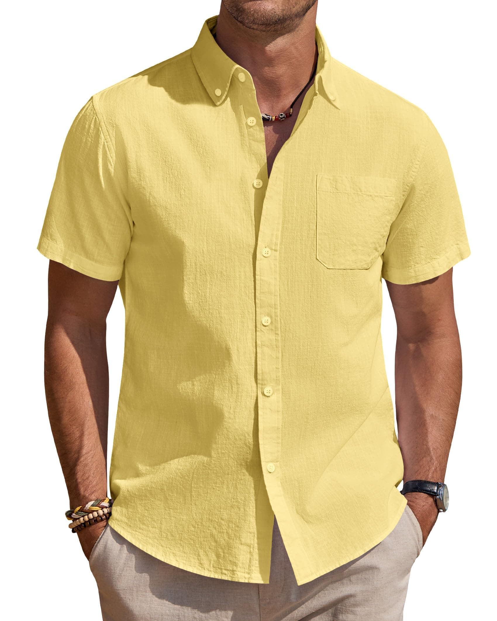 J.VER Leinenhemd Herren Kurzarm Hemd Sommer Freizeithemden Herren 👕🌞