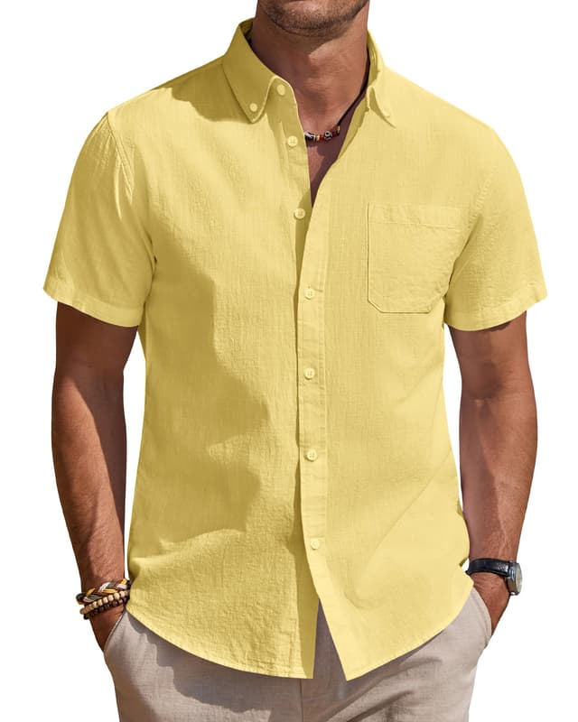 J.VER Leinenhemd Herren Kurzarm Hemd Sommer Freizeithemden Herren 👕🌞