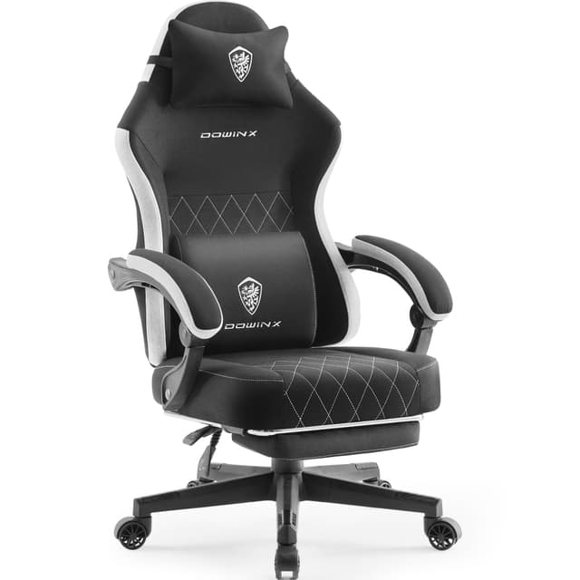 🎮 Dowinx Gaming Stuhl Stoff mit Frühling Kissen | Massage Lendenwirbelstütze Bürostuhl