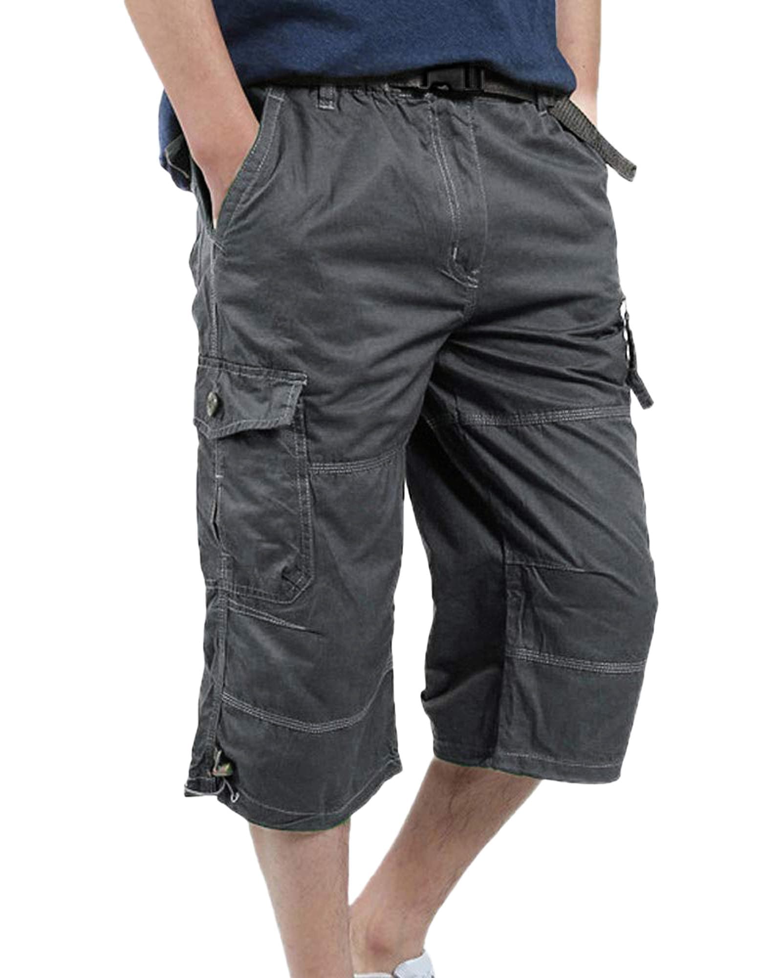 👖 YAOBAOLE Männer Shorts Kurz Hose Herren Cargo Taschen Stoffhose 3/4 Lang Trekkinghose Militär Shorts Strandhose Ausflug Reisen XXL Dunkelgrau