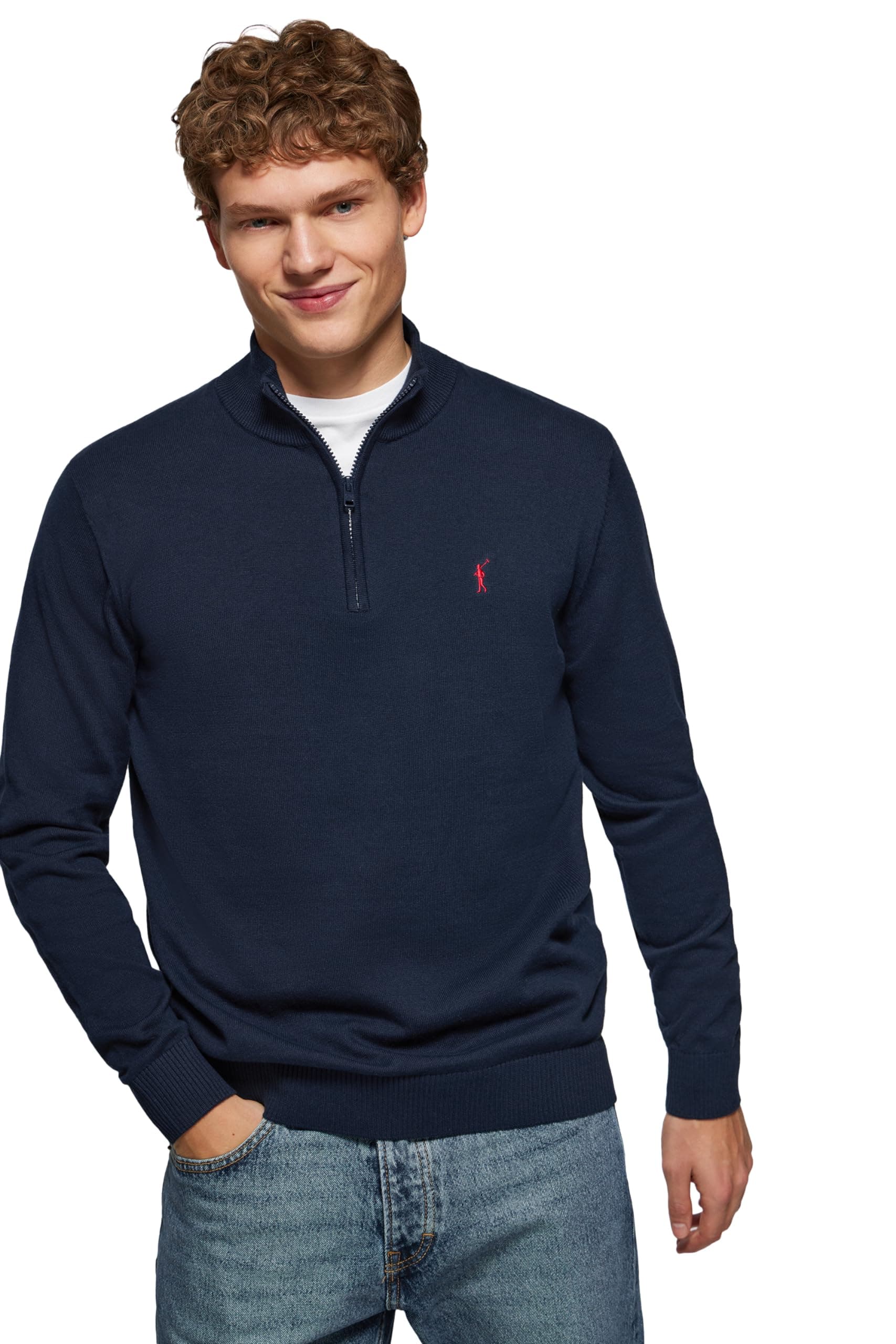 🧥 Polo Club Herren Basic Pullover Mit Reißverschluss - 100% Baumwolle Pullover Zipper Langarm Sweat L Blau Navy-blue