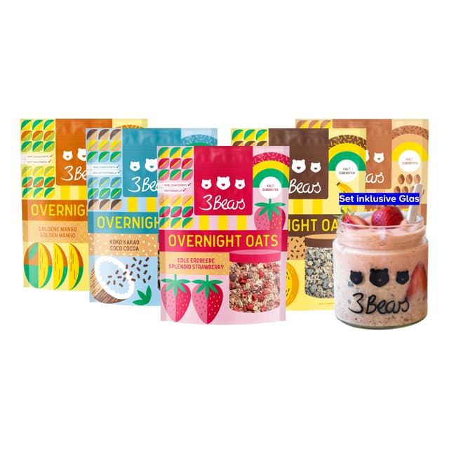 🥣 3Bears Overnight Oats Lover-Set inkl. Glas, 5x400g