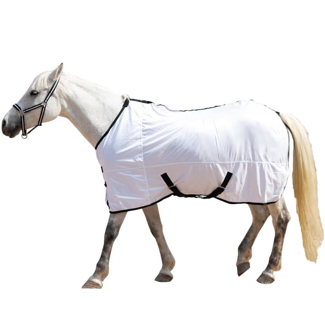 🐎 Gallopoff Fliegendecke für Pferde | Atmungsaktiv & UV-beständig | Weiß 125 cm