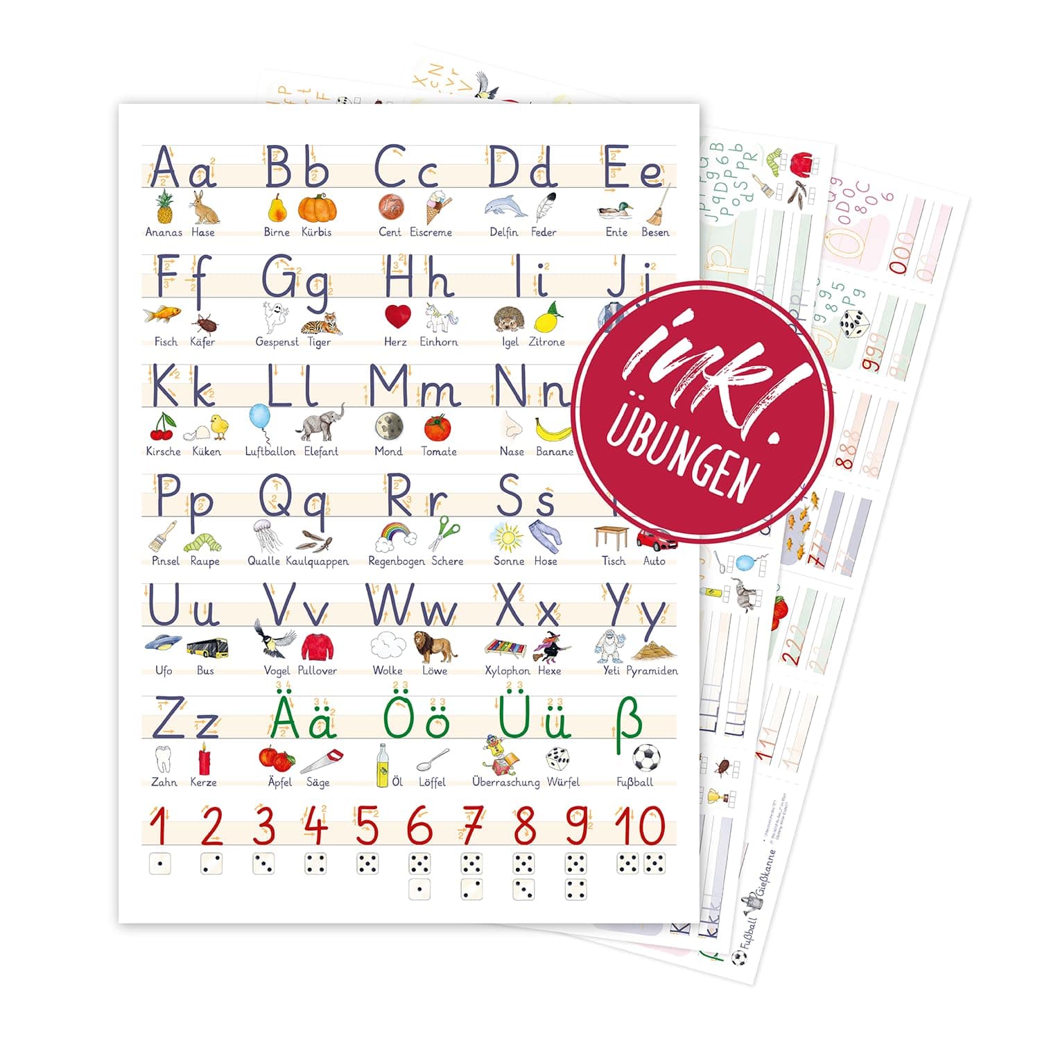 ABC Poster für Kinder 🌟 XL Grundschule Lernposter mit Übungsblätter DIN A2