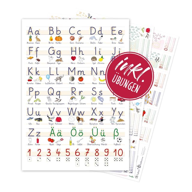 ABC Poster für Kinder 🌟 XL Grundschule Lernposter mit Übungsblätter DIN A2