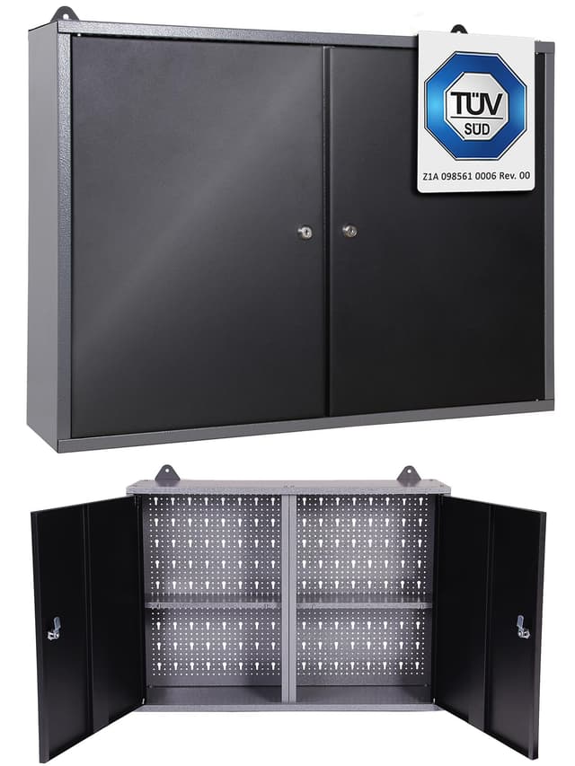 🔧🔒 Ondis24 Werkstatt Hängeschrank Metall Werkzeugschrank abschließbar Grau Schwarz 80 cm - Ben