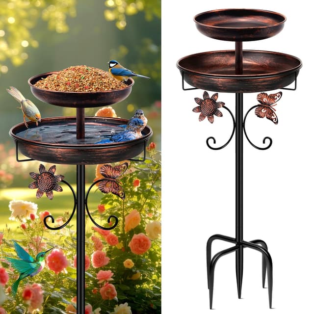 🐦🛁 Mngren Vogeltränke Stehend, Vogelbad für Draußen Garten, 2 In 1 Metall Vogelbecken Schüssel Wassertränke für Vögel 🌿