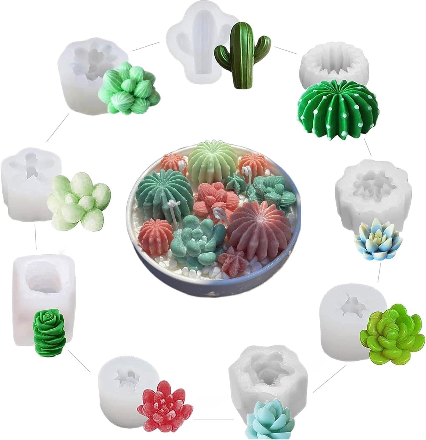 9 Stk Sukkulente Kaktus Silikonformen 🌵 - Handwerk Set für Kerzen, Seife, Wachs, Harz