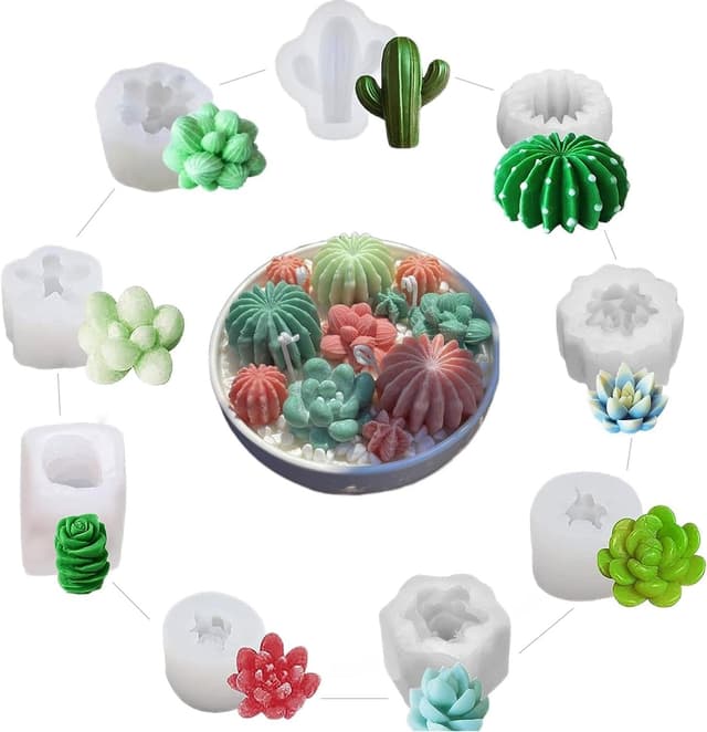 9 Stk Sukkulente Kaktus Silikonformen 🌵 - Handwerk Set für Kerzen, Seife, Wachs, Harz