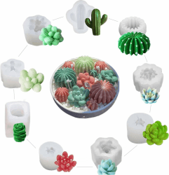 9 Stk Sukkulente Kaktus Silikonformen 🌵 - Handwerk Set für Kerzen, Seife, Wachs, Harz