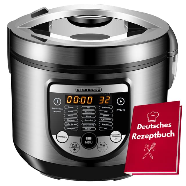 18in1 Multikocher Schongarer | 900 Watt | 5 Liter | Reiskocher | Dampfgarer | Speisewärmer | Sautierpfanne | Joghurtbereiter