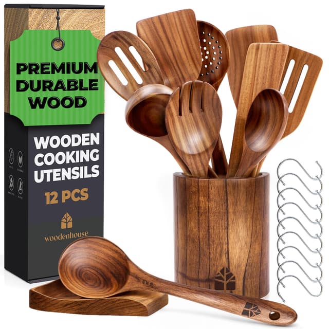 🌟 Holzkochlöffel Set aus Teakholz - 12-teiliges Kochlöffel Set von Woodenhouse 🌟