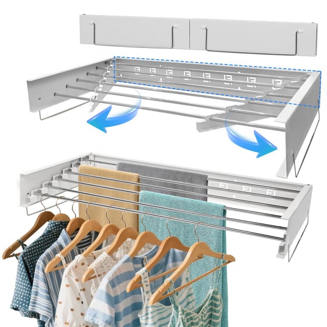 EOJDDPA Wandwäschetrockner Ausziehbar, Wäschetrockner Wand Ausziehbar, 31,5 Zoll, 110 Pfund Tragkraft, Wäscheständer Ausziehbar Wand, Bohrer für die Organisation im Innen- und Außenbereich (100CM)