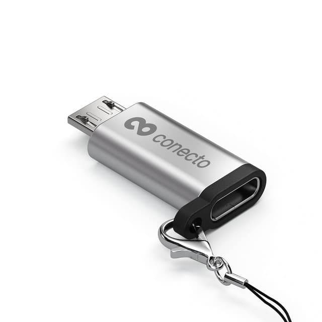 🔌📱 conecto Micro USB auf USB-C Adapter mit OTG Unterstützung und Schlaufe/Karabiner - Silber 1er