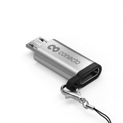 🔌📱 conecto Micro USB auf USB-C Adapter mit OTG Unterstützung und Schlaufe/Karabiner - Silber 1er