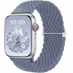 CeMiKa Geflochtenes Armband für Apple Watch | Stoff Elastisches Solo Loop Nylon Armband | BlauGrau 38/40/41/42mm
