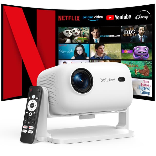 Bettdow 4K Beamer [Netflix Official] - 1080P Smart-Projektor mit Autofokus und Trapezkorrektur ⭐️