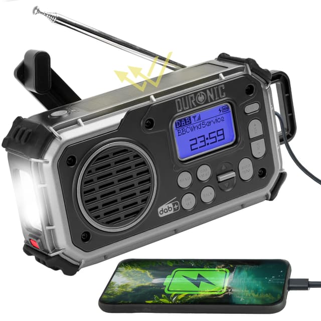 📻 Duronic SDAB1 Kurbelradio: Tragbares Solar Notfall DAB FM Radio mit LED Licht und Kurbel 🌞