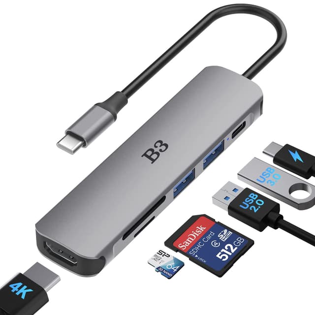 🔥 USB C Hub Type C Adapter 6 in 1 Multiport Adapter 100W PD HDMI 4K Port&2 USB 3.0 Ports&USB 2.0 Port& SD/TF Kartenleser Grey