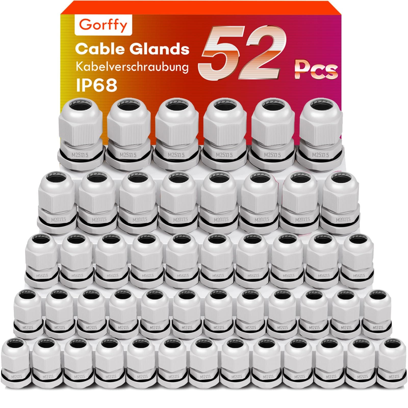 🔧🌧️ 52 Stück Kabelverschraubung Set Gorffy IP68 Wasserdicht M12 M16 M20 M25