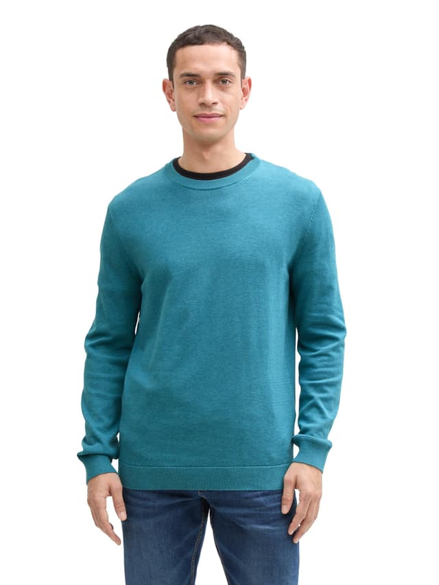 TOM TAILOR Herren Basic Strickpullover L 36299 - Bright Teal Melange 🌟👕