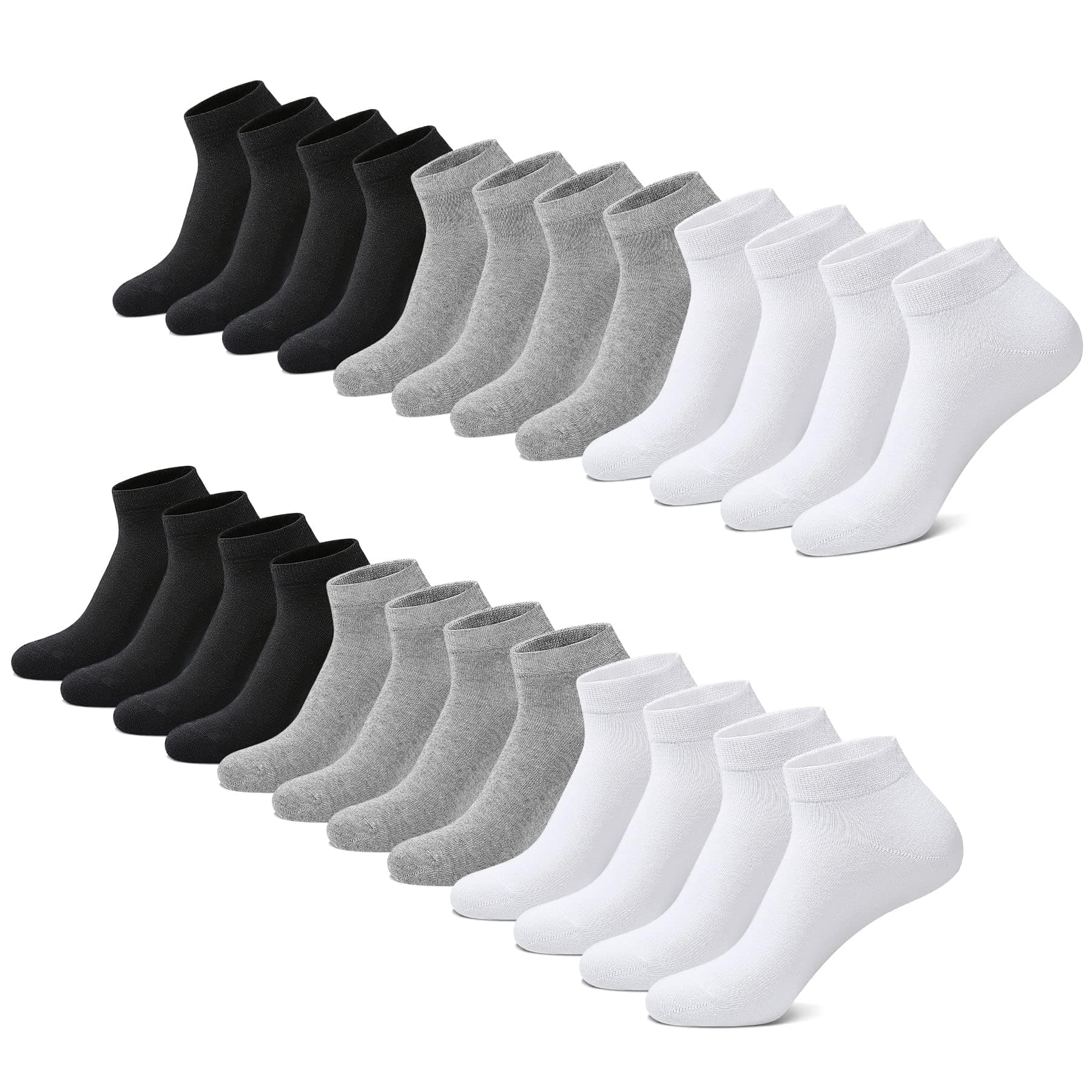 🧦 FALARY Sneaker Socken Herren & Damen 12 Paar Bio Baumwolle Schwarz Weiß Grau 39-42
