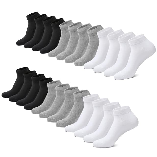 🧦 FALARY Sneaker Socken Herren & Damen 12 Paar Bio Baumwolle Schwarz Weiß Grau 39-42