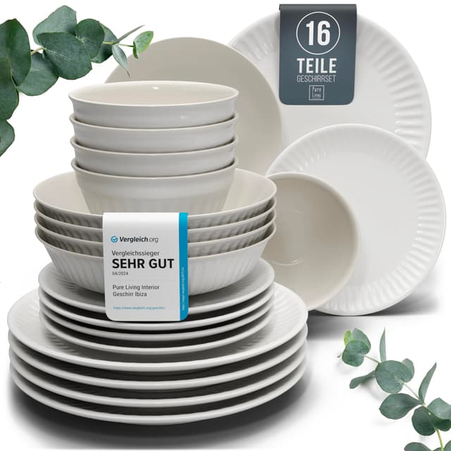 🍽️ Steingut Geschirrset 4 Personen Hygge 16 tlg. TESTSIEGER