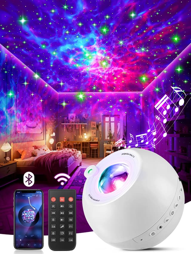 One Fire Sternenhimmel Projektor Kinder - 15 Lichtfarben+15 Einschlafmusik+Bluetooth Projector