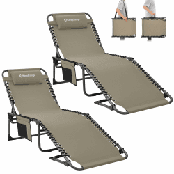 KingCamp Campingliege Sonnenliege Gartenliege Camping-Klappbett + Kopfkissen 2er Set Beige 🌞