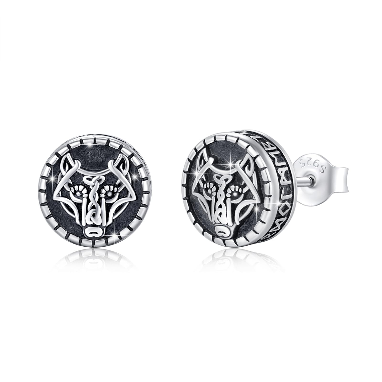 🐺 Wikinger Ohrringe 925 Sterling Silber Nordischer Wikinger Schmuck Herren Ohrstecker mit Wikinger Runen Geschenke