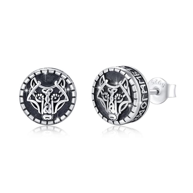 🐺 Wikinger Ohrringe 925 Sterling Silber Nordischer Wikinger Schmuck Herren Ohrstecker mit Wikinger Runen Geschenke