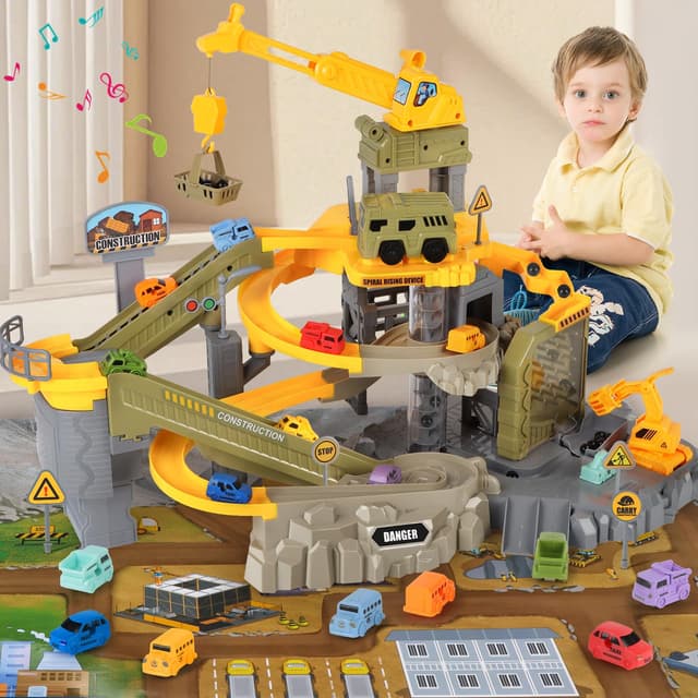 🏗️🚗 Charmofun Auto Rennbahn Kinder Baustellenfahrzeuge Spielzeug 10 Autos Bagger Kran LKW