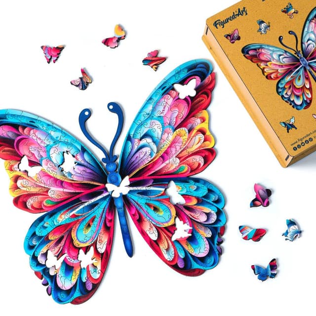 Figured'Art Holzpuzzle 200 Teile Tiere - Schöner Regenbogen-Schmetterling 32x27,5 cm 🧩🌈🦋