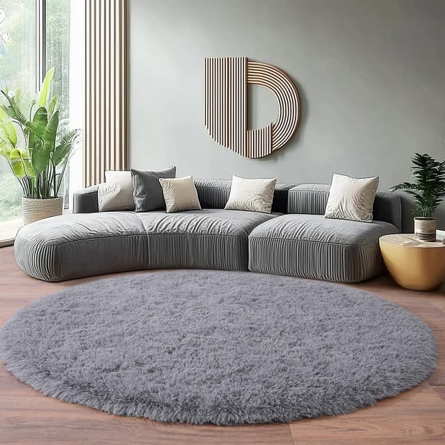 🌟 BSGIFT Flauschiger Hochflor Teppich Rund 160 cm Grau 🌈