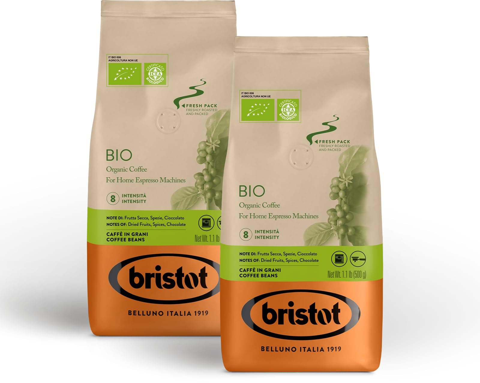 Bristot Kaffeebohnen BIOLOGISCH - 1 kg - Aroma von Schokolade und Mandeln 🌿☕