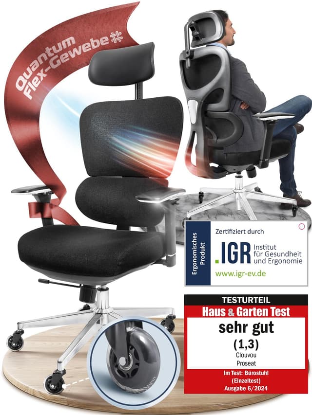 CLOUVOU ProSeat Bürostuhl Ergonomisch [TESTSIEGER] 🪑🎮