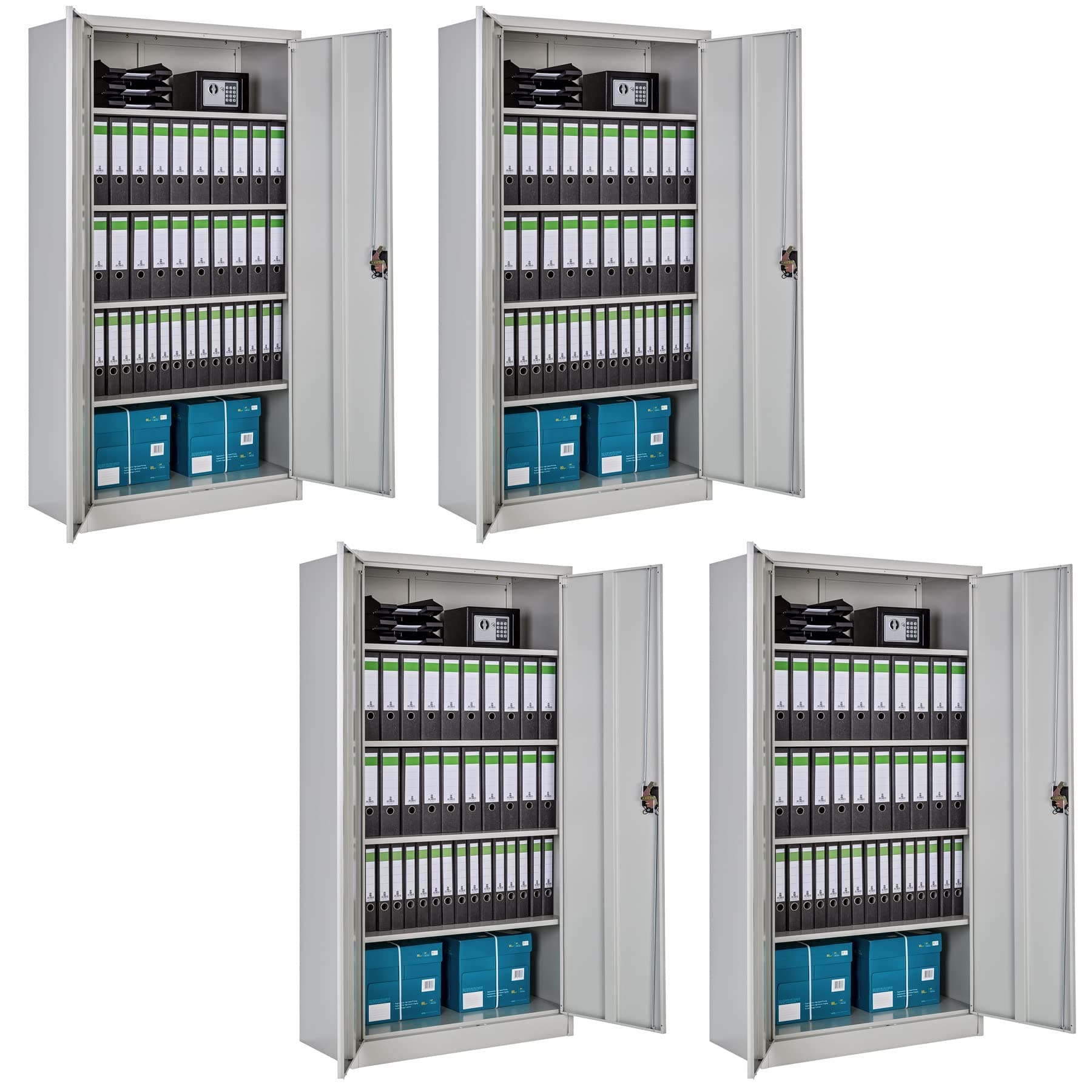 🔒 tectake® 4er Set Aktenschrank abschließbar, Stahl Büroschrank mit Fächern 📂🗄️