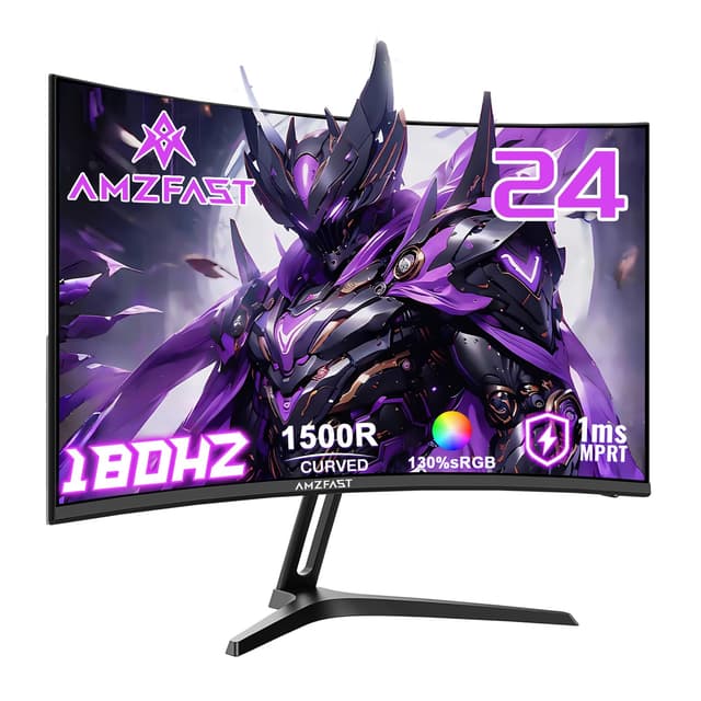Amzfast Gaming Monitor Curved 24 Zoll - 180Hz, FHD 1920x1080, Blaulichtfilter, 1 ms MPRT, Adaptive Sync
