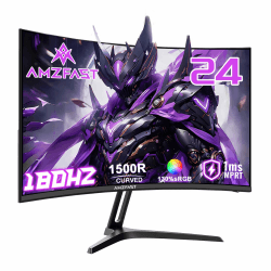 Amzfast Gaming Monitor Curved 24 Zoll - 180Hz, FHD 1920x1080, Blaulichtfilter, 1 ms MPRT, Adaptive Sync