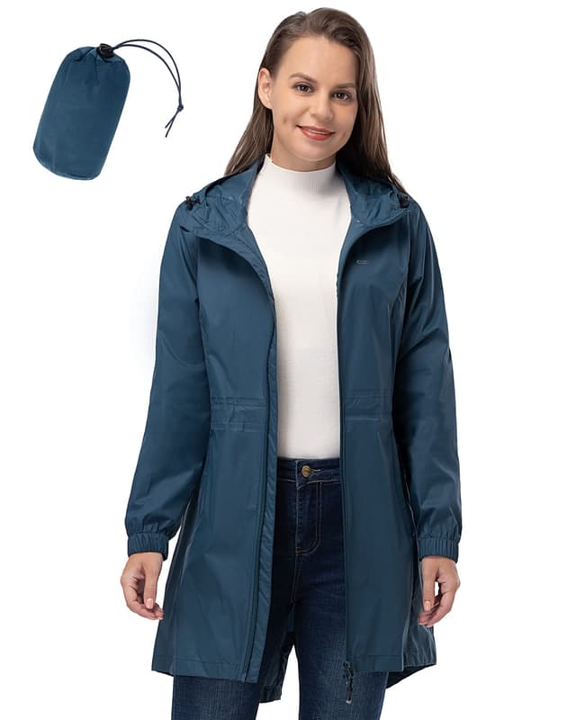 33,000ft Damen Dünne Wasserdichte Faltbar Regenmantel Regenjacke mit Kapuze