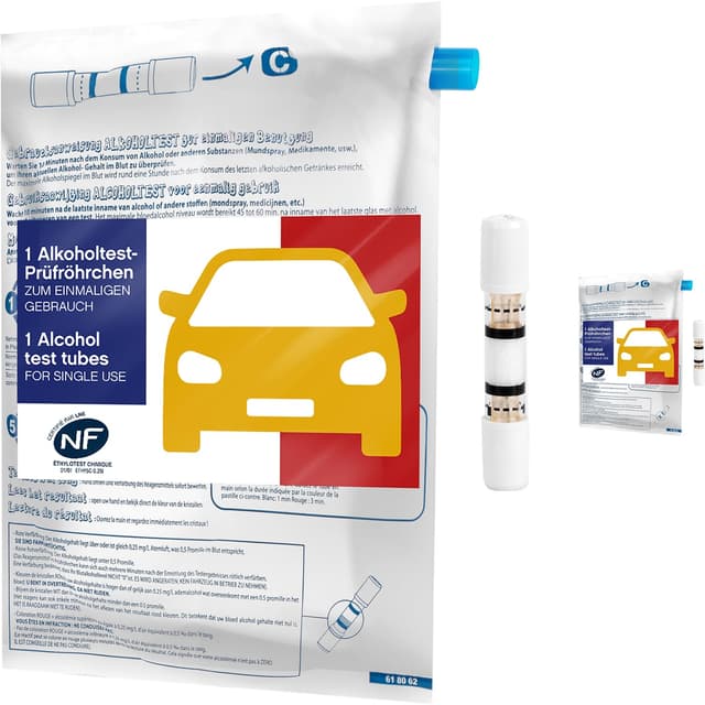 🍾🇫🇷 ACE Einmal-Alkoholtester mit NF-Zertifikat - 2x Einweg-Promilletester für Frankreich - 2 Alkotester-Prüfröhrchen mit Ballons 2er Pack