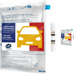 🍾🇫🇷 ACE Einmal-Alkoholtester mit NF-Zertifikat - 2x Einweg-Promilletester für Frankreich - 2 Alkotester-Prüfröhrchen mit Ballons 2er Pack
