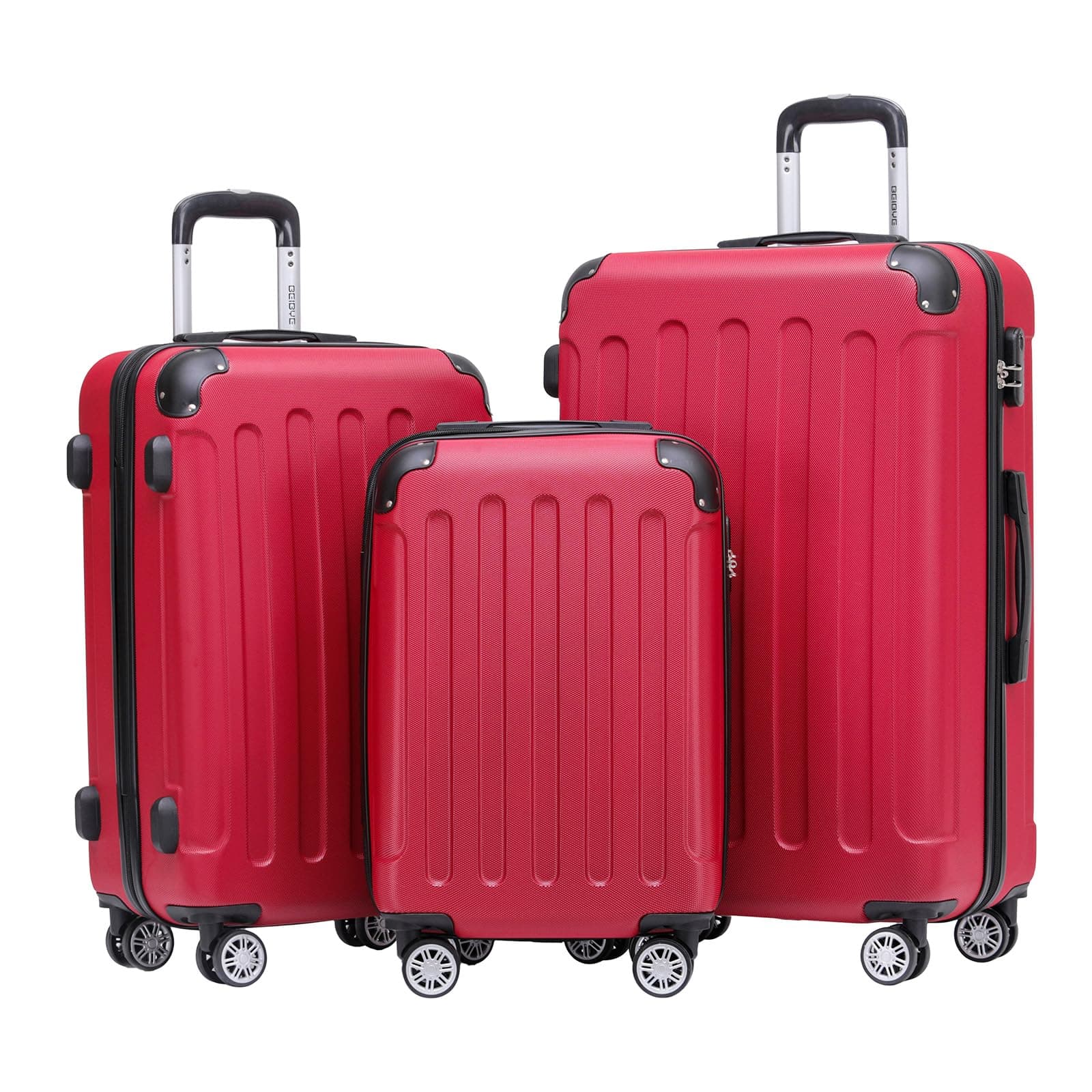🌟 BEIBYE Hartschalen-Koffer Trolley Rollkoffer Reisekoffer Handgepäck 4 Rollen (M-L-XL-Set) (Chillired, Set) Chillired Set 🌟