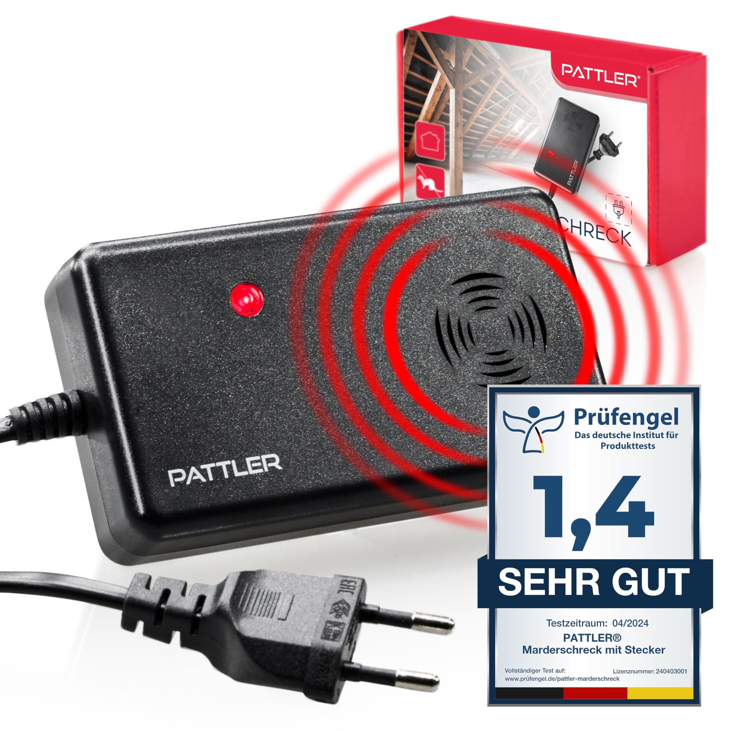 PATTLER ® Marderschreck Auto mit Stecker - für 60m² | Marderschreck für Dachboden, Haus, Garten, Garage