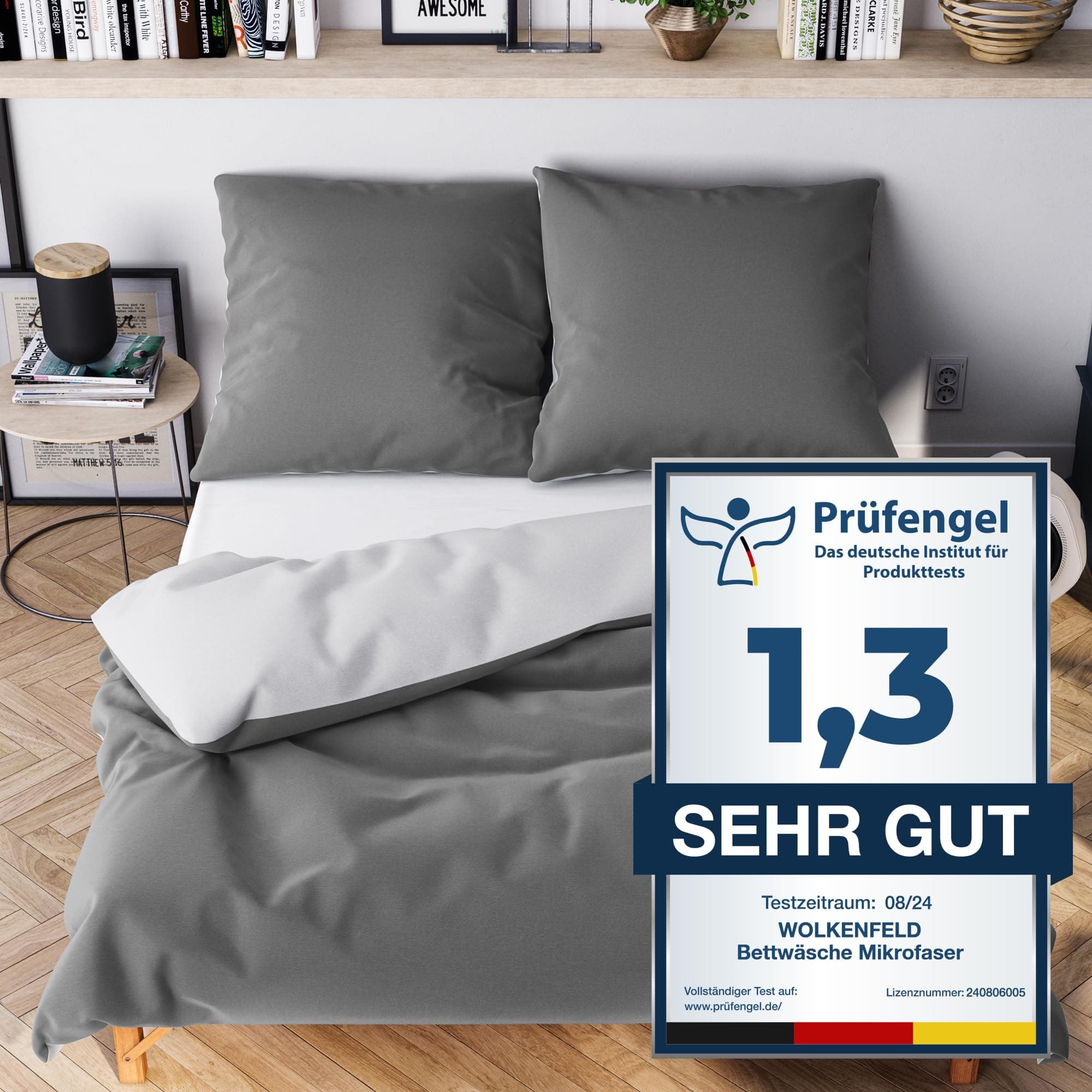 Wolkenfeld Bettwäsche 135x200 Bettwäsche Set grau anthrazit 😍 - Oeko-Tex Zertifiziert
