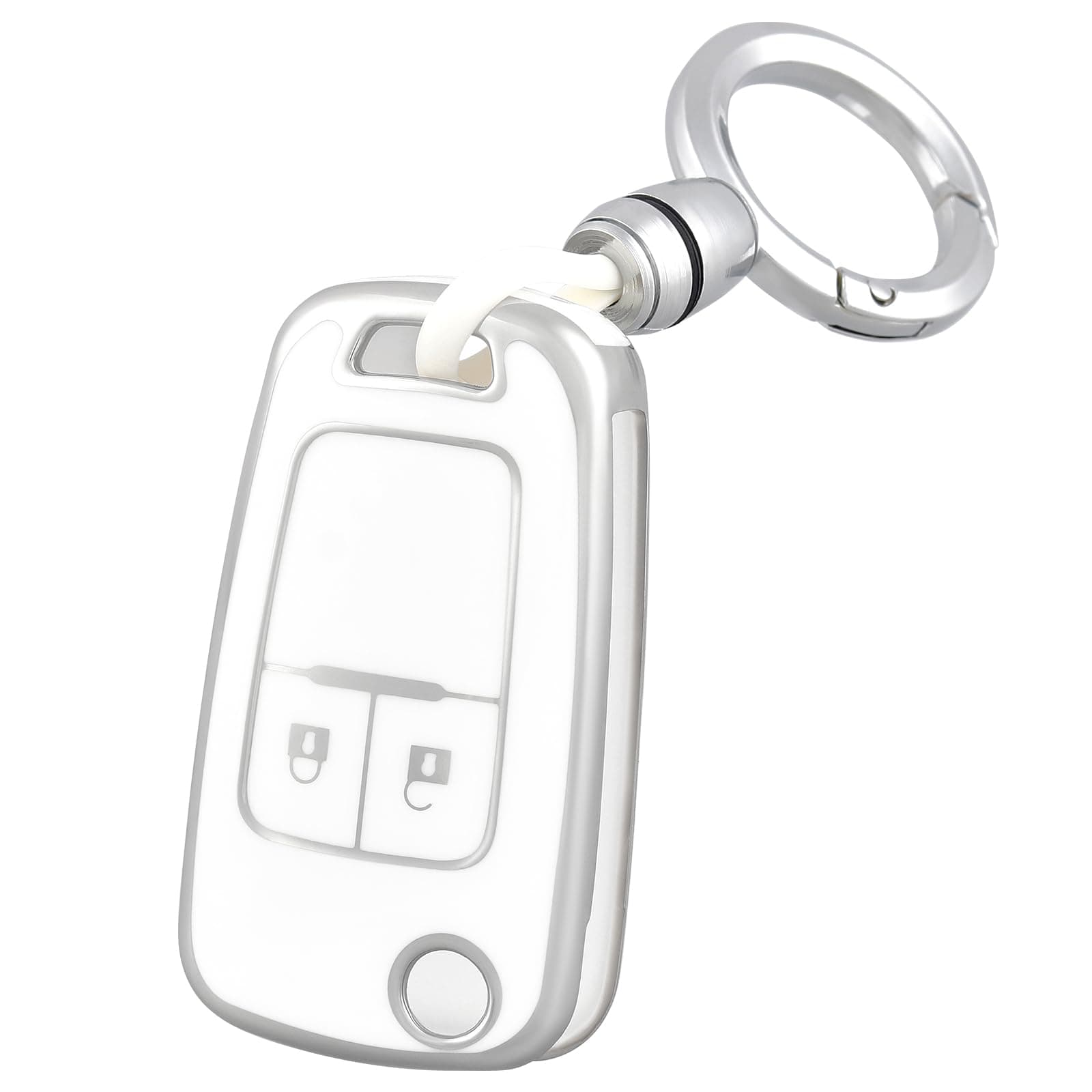 🔑 OFF WE GO Autoschlüssel Hülle Schlüsselhülle Cover für Opel Astra j Zafira Chevrolet Aveo Matiz Cruze Captiva Spark Orlando Trax, Weiß Silber