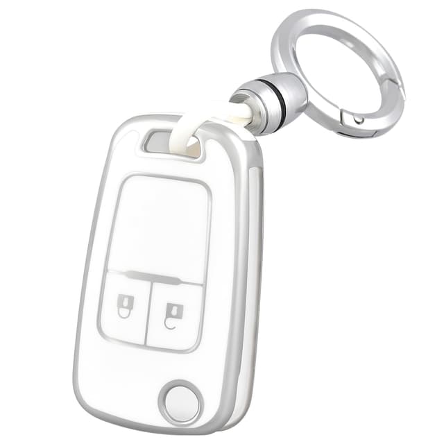 🔑 OFF WE GO Autoschlüssel Hülle Schlüsselhülle Cover für Opel Astra j Zafira Chevrolet Aveo Matiz Cruze Captiva Spark Orlando Trax, Weiß Silber