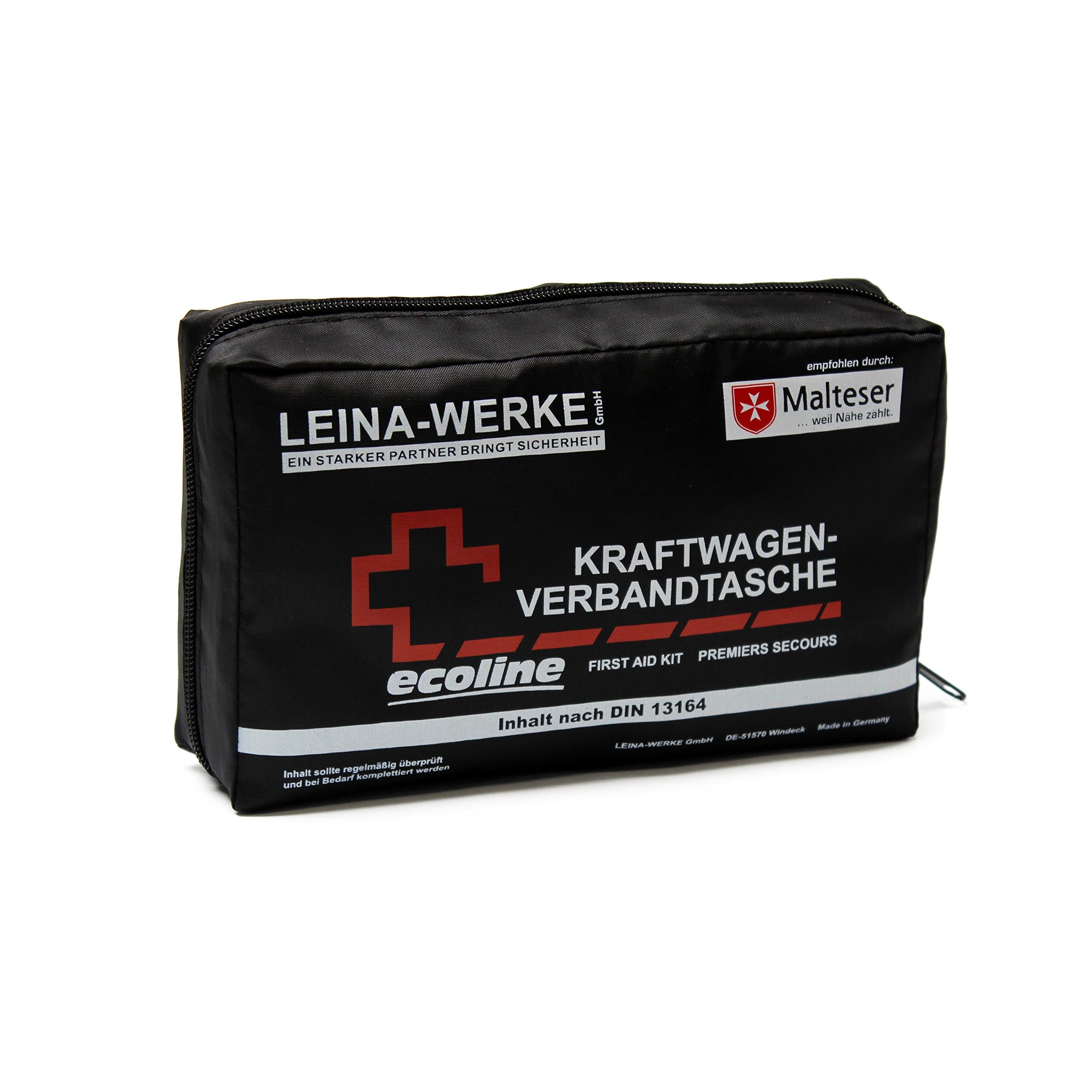 🚗🔴 Leina-Werke 11042 KFZ-Verbandtasche Compact Ecoline Schwarz/Weiß/Rot 🔴🚗