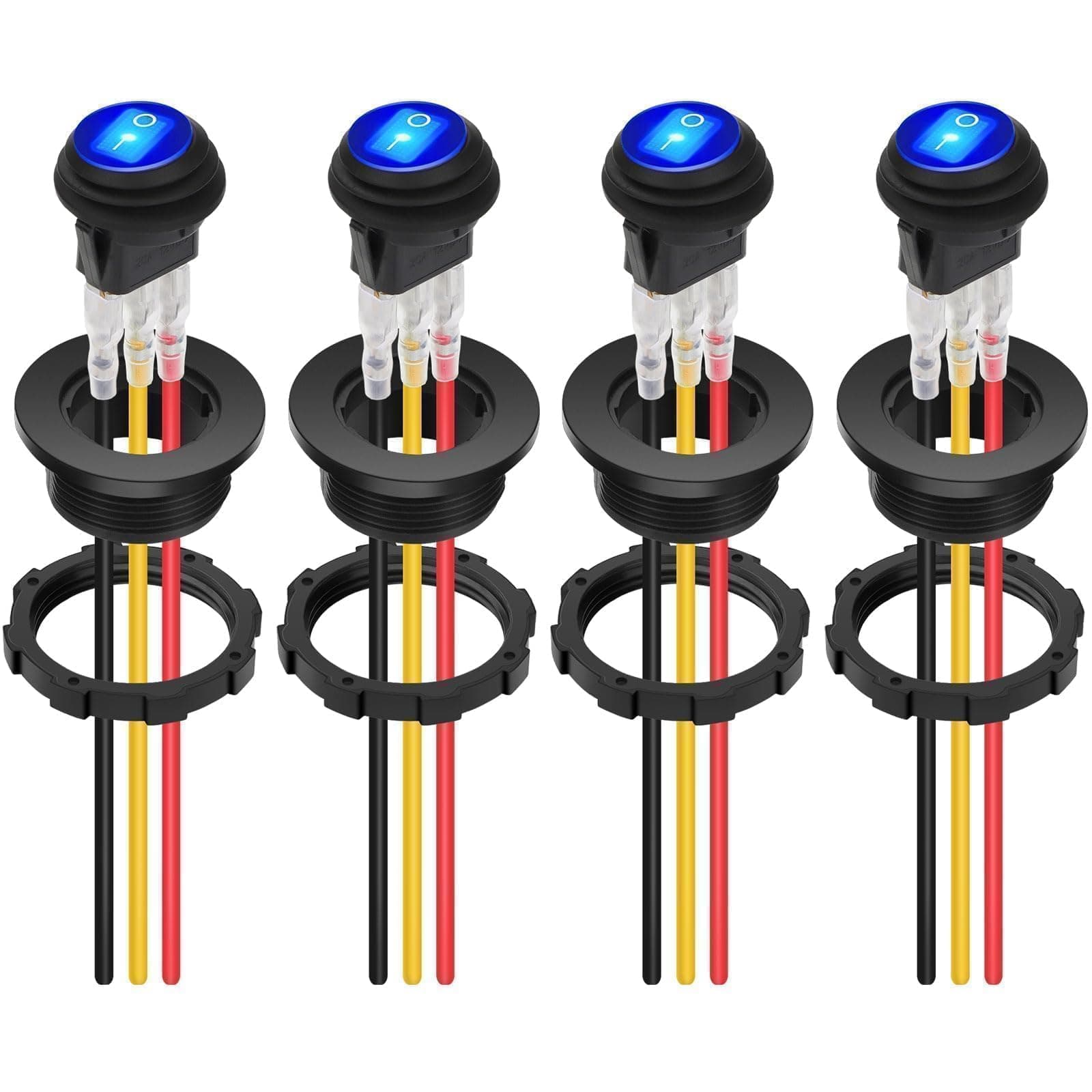 🚗🔵 Linkstyle 4 Stück Wasserdichter Runde Kippschalter - 12V 20A SPST 3 Pin EIN/AUS Wippschalter mit Draht & Blau LED Schalter